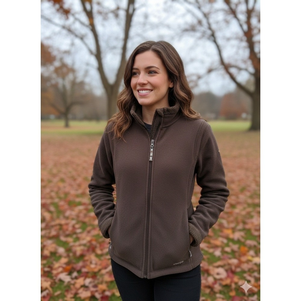 Sherpa Adventure Gear Brown Fleece Lined Zip Up Jacket‎ Women Medium Cozy Warm